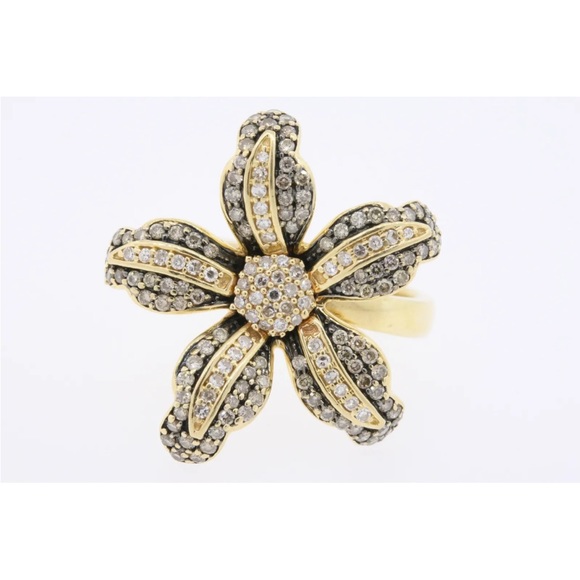 Statement BH Effy Flower Diamond Ring Brown & White 14k Yellow Gold 3D size 7.25 - Picture 7 of 10